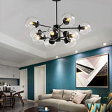 12-lumières Spoutnik Lustre Vintage Boule De Verre Suspension Luminaire Industriel Millésime Noir Plafonnier Intérieur Pour Cuisine Salon Salle à Manger Restaurant-Couleur transparente. 6 lumière