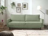 Lisa Design - Canapé Convertible avec Coffre Charlie en Velours Côtelé - Canapé Lit - Sofa Vert Sauge 3 Places - Salon