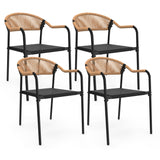 IDMarket - Lot de 4 chaises de Jardin Madeira métal, Cordage et textilène Noir et rotin Clair