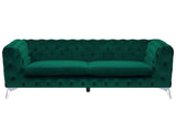 Canapé Fixe 3 Places Capitonné en Velours Vert de Qualité Idéal pour Salon au Design Glamour et Traditionnel Beliani