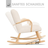 LONELYO Rocking Chair Sherpa Blanc cassé avec accoudoirs en Bois, avec Pieds en hêtre Massif, Convient pour Salon Chambre Appartement (Pas de pédales)