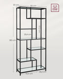 VASAGLE Étagère de Rangement, Bibliothèque, 6 Niveaux, Porte-Plantes, 30 x 80 x 180 cm, Verre Trempé, pour Bureau, Salon, Chambre, Cuisine, Noir Pur LGT502B61
