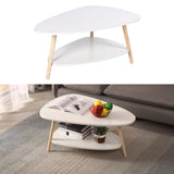 Belfoyer Table Basse Ovale scandinave, Table Basse Ovale avec 2 Tablettes Table Style Nordique, Blanc Naturel