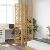 Cloison Amovible sans Percage, Cloison de séparation 3 Panneaux Marron Bois Paulownia Massif, Room Divider pour Chambre, Salon, Bureau