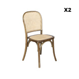sweeek - Lot de Deux chaises Vintage en Bois Marron Vieilli avec Assise et Dossier en rotin