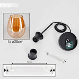 Suspension Vevino, suspension en métal/verre en noir/ambre, luminaire avec abat-jour en verre (Ø 20 cm), hauteur max. 150 cm, 1 x E27, ampoule(s) non incluse(s)