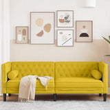 Ordellia Canapé Chesterfield 3 Places Jaune en Velours, canapé Divan Sofa Banquette, traversins Inclus, accoudoir et Dossier capitonnés, Salon séjour Maison, Structure Bois Massif