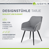 Juskys Ensemble de 2 chaises de Salle à Manger Tarje, avec Dossier et accoudoirs, Pieds métalliques, revêtement en Velours, capacité de Charge de jusqu'à 110 kg, 2 chaises de Cuisine - Gris Clair