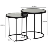 FineBuy Tables Gigognes Rond Ø 50/42 cm Deux Pièces Verre De Miroir Noir | Table De Salon Conception Moderne | Table De Salon avec Cadre en Métal | Table Fleurs Décoratif