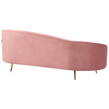Canapé en Velours Courbé Glamour Rose Pastel à 3 Places Pieds Dorés Brillants Savar