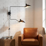 BARCELONA LED Applique Murale Noire en Fer à Double Bras E27, Grande Lampe Murale avec Câble et Interrupteur, Design Classique Moderne Vintage de Luxe pour Intérieur