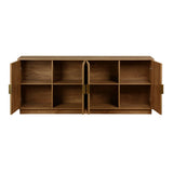 sweeek - Buffet Exotique 4 Portes. décor Bois de manguier rainuré. Buffet Bas. poignées en métal doré. L 180 x P 40 x H 75cm