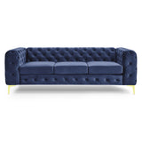 Mobilier-Deco Darcy - Canapé Chesterfield 3 Places en Velours Bleu