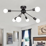 MRHYSWD Luminaire Plafonnier Noir Industriel Vintage Moderne, 6 LumièRes De Lustre Plafonnier E27 Chambre Salon Salle De Bain Cuisine Couloir Salle à Manger Paille Entree, Sans Ampoules