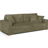 HOMIFAB Canapé Convertible 3 Places en Velours côtelé Vert Kaki avec Coffre de Rangement - Robin 219x104x78cm