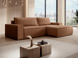 Vente-unique - Canapé lit - Canapé d'angle Droit Convertible en Tissu Effet Cuir Marron Amelia