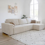 HOMIFAB Canapé d'angle Convertible réversible 5 Places avec Coffre de Rangement en Velours côtelé Beige - Collection Harper, 300 x 84 x 154/101 cm