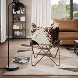 Tonture Fauteuil papillon, marron et blanc, en peau de vache véritable, chaise en cuir vintage, ergonomique, fabriquée à la main, pour salon, chambre à coucher, salon