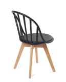KAYELLES Lot de 2 chaises bistrot à barreaux Style scandinave pour Cuisine, Salle à Manger ou Chambre. Siège avec Coussin Simili Cuir rembourré, Pieds en Bois de hêtre Clair Bold (Noir)