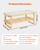 VEVOR Table Basse Rectangulaire en Rotin, Table de Salon avec Plateau en Verre Trempé, Meuble de Rangement Bohème Moderne de 115 cm, avec Pieds en Bois Naturel, pour Chambre et Petits Espac