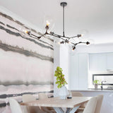 CCSUN 160cm Boule En Verre Ramification Lustre,E27 Spoutnik Lustre Hauteur Réglable,Créatif 7 Lumières Moderne Globe Suspension Luminaire,Verre Soufflé Métal Luminaire Transparent Noir 7-lumières
