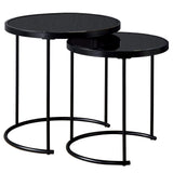 IDIMEX Lot de 2 Tables d'appoint LEYRE Tables Basses de salon gigognes, Tables à café, Bouts de canapé Design Industriel, Plateau Rond en Verre trempé Noir Cadre en métal Noir