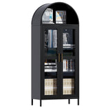 SUPEER Armoire Vitrine ‌Arquée‌ en Métal Noir - Meuble de Rangement avec Portes en Verre Trempé, Dimensions 78x39x185 cm - 4 Étagères Réglables - Convient Salon/Chambre ﻿