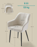 SONGMICS Chaise Salle à Manger, Chaise de Cuisine, Fauteuil en Velours, Rembourrée, avec Accoudoirs, Charge Max. 120 kg, Pieds en Métal, pour Salle à Manger, Beige Cappuccino et Noir d'Encre LDC087W01