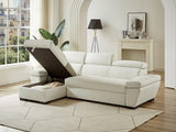 Vente-unique - Canapé d'angle Convertible en Cuir JONOVA - Blanc - Angle Gauche