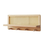 Porte-manteau mural avec étagère - Étagères pour livres d', crochets pour rangement dans le couloir | Fond en bois dur, étagère murale en bois avec crochets, organisateur d'étagère en rotin