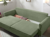 Lisa Design - Canapé Convertible avec Coffre Charlie en Velours Côtelé - Canapé Lit - Sofa Vert Sauge 3 Places - Salon