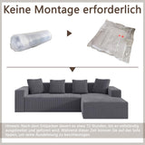 Sapgaks Canapé désossé entièrement compressé,canapé d'angle avec méridienne en Forme de L,Grand canapé 3 Places 261 cm,Profondeur d'assise 70 cm,Velours côtelé,Aucun Assemblage requis (Gris)