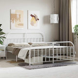 vidaXL Cadre de lit métal avec tête de lit/Pied de lit Blanc 160x200cm, lit Double, Meuble de Chambre à Coucher, lit d'invité, lit