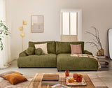 Lisa Design - Nelly - canapé d'angle Droit 4 Places Convertible avec Coffre en Velours texturé, Vert Olive