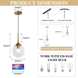KCO Éclairage suspendu globe transparent pour îlot de cuisine en verre bulle doré luminaire suspendu moderne du milieu du siècle pour salon salle à manger