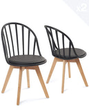 KAYELLES Lot de 2 chaises bistrot à barreaux Style scandinave pour Cuisine, Salle à Manger ou Chambre. Siège avec Coussin Simili Cuir rembourré, Pieds en Bois de hêtre Clair Bold (Noir)