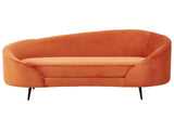 Canapé en Velours Courbé Glamour Orange à 3 Places Pieds Dorés Brillants Savar