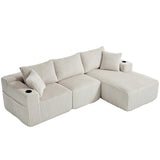 SHAIRMB Ensemble De CanapéS Modulables avec MéRidienne Et Canapé 2 Places, Housse en Velours CôTelé Doux, 5 Coussins, Poches LatéRales Et Porte-Gobelets, Mousse Haute Densité,Beige