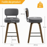 Bekrvio Lot de 4 tabourets de Bar pivotants à 360° avec Dossier, 65 cm de Hauteur d'assise - en Cuir synthétique et Bois Massif - 4 Pieds - pour Cuisine et comptoir - Chaise de Bar pivotante avec