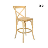sweeek - Lot de 2 tabourets de Bar bistrot Vintage en Bois Naturel avec Repose-Pieds