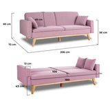 Don Descanso - Canapé Convertible clic clac 3 Places Convertible lit 3 Places Reine. Dimension canapé : 206x73x80cm | Dimension lit : 180x100cm [Comprend 2 Coussins] | Rose
