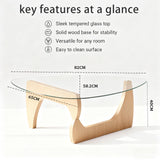 Générique Table Basse, Vintage Ovale Petite Table Basse Pas Cher-Moderne Tables d Appoint, avec Piètement en Bois Massif et Plateau en Verre Trempé, pour Salon, Bureau, 82×65×40cm