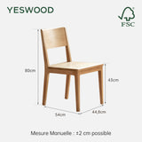 YESWOOD Lot de 2 Chaises de Salle à Manger, Chaises en Chêne Massif, Style Moderne Minimaliste, Chaises Assemblées pour Cuisine, Salon, Chambre, 44,8 x 54 x 80 cm, Chêne Naturel