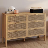 IDMarket - Commode 6 tiroirs EDHEN 115 cm cannage Coloris Bois