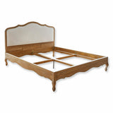 Loberon Lit Serravalle, cadre sculpté à la main, style maison de campagne française, tête de lit incurvée ornementale, meuble de chambre, lit en bois, bois de manguier, lin, marron/blanc