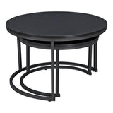 [en.casa] Set de 2 Tables Basses Rondes Gigognes de Tailles Différentes Table d'Appoint Bout de Canapé Design Intemporel Panneaux de Particules Acier Laqué Noir