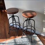 BOKKOLIK Lot de 2 tabourets de bar industriels rétro pivotants de 71,1 à 86,4 cm, chaises de cuisine extra hautes, hauteur réglable, entièrement soudés (noir)