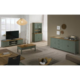 AltoBuy Tina - Buffet Haut 4 Portes 2 Tiroirs Bois Ciré et Vert