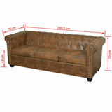 Homgoday Canapé Chesterfield 3 places en similicuir de luxe et doux pour salon, cadre en bois, facile à nettoyer, marron, 200,5 x 76 x 70 cm