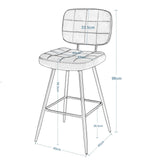EUGAD Tabouret Bar, Chaise de Bar, avec Dossier, Repose-Pieds, Siège Rembourré, en Velours et Métal,Gris foncé,1043BY-1